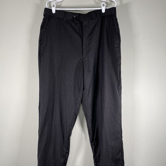 Perry Ellis Portfolio 100% Wool Dress Pants Men's 36 High Rise Black Stripes - Picture 1 of 14